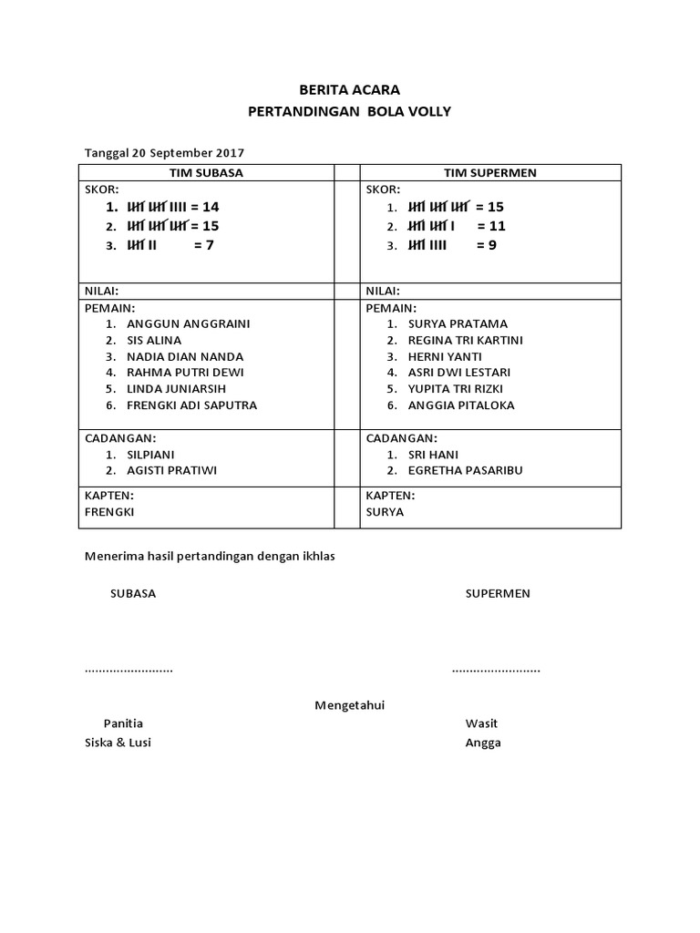 Contoh Berita Acara Pertandingan Futsal Masnurul