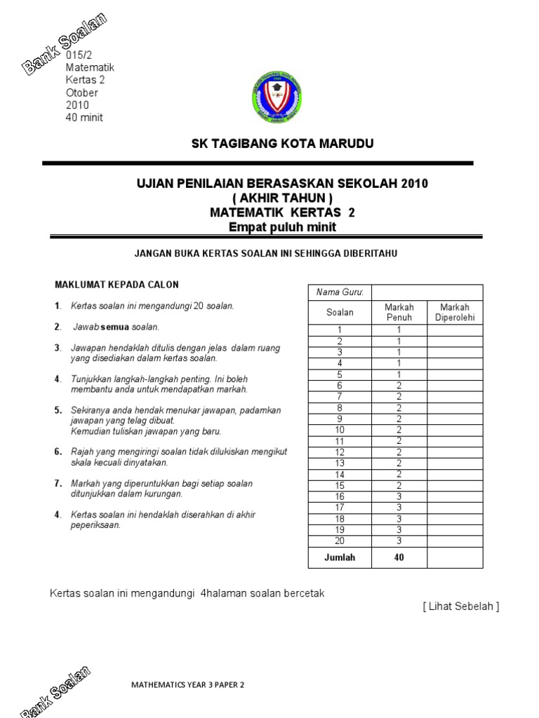 Soalan Matematik Tahun 3 Scribd - Surat Rasmi V