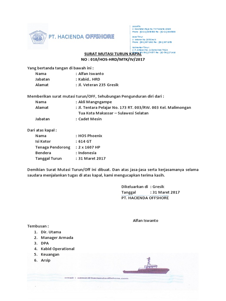Contoh Surat Pengunduran Diri Dari Perusahaan Pelayaran Nusagates