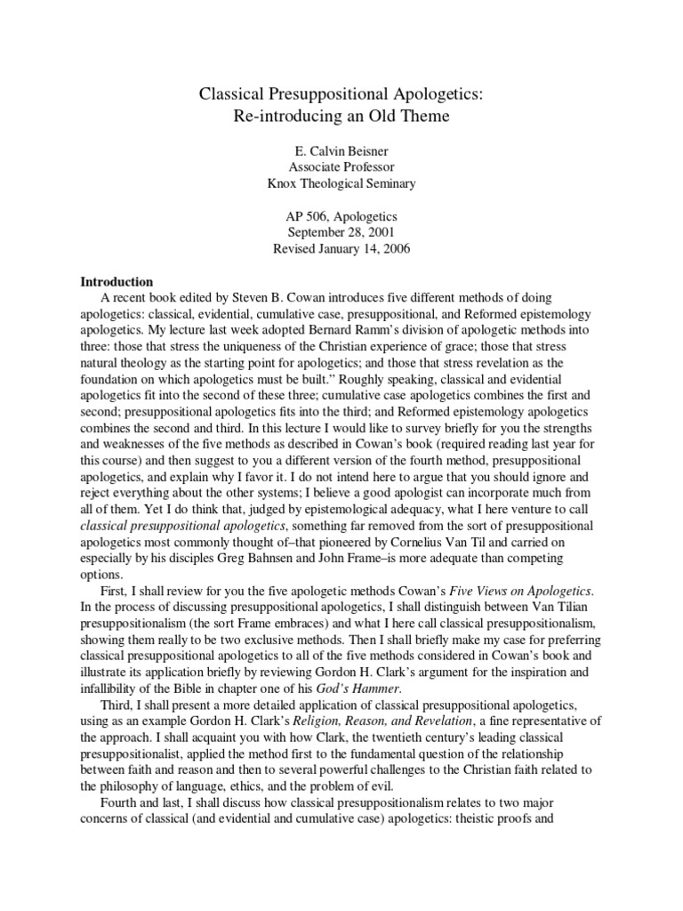 Classical Presuppositionalism Pdf Pdf Christian Apologetics