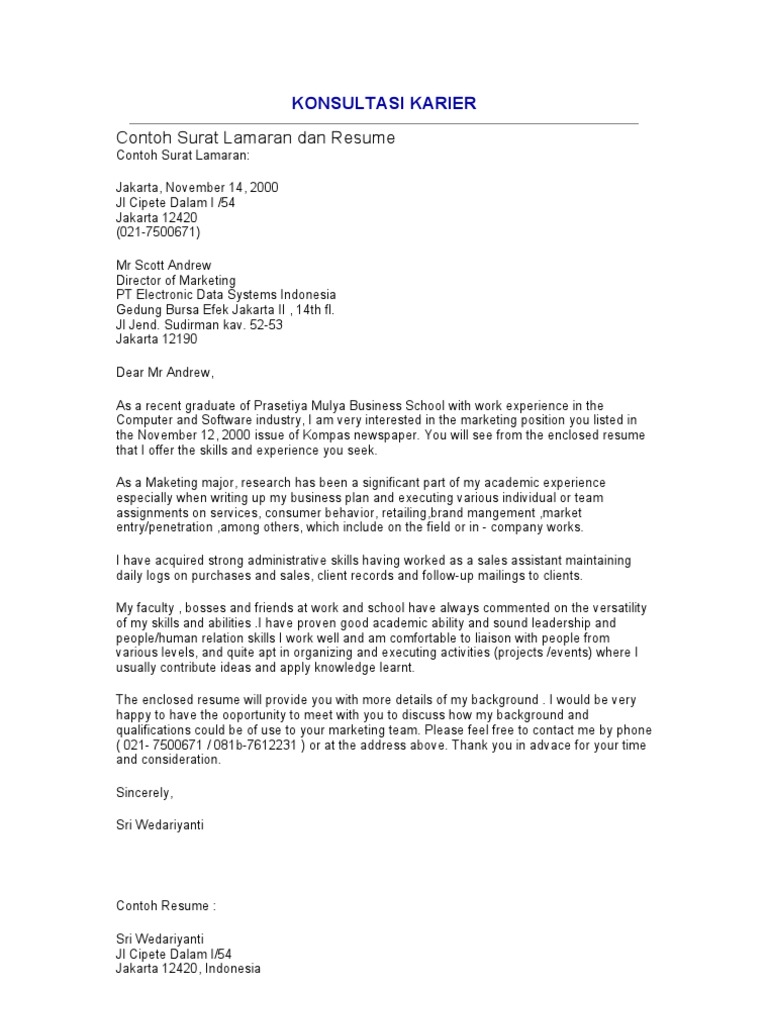 Contoh surat lamaran | Marketing | Business
