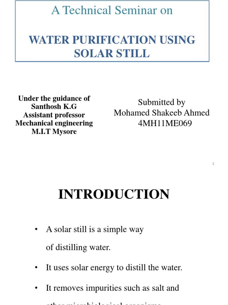 Water Purification Using Solar Still: A Technical Seminar On | PDF ...
