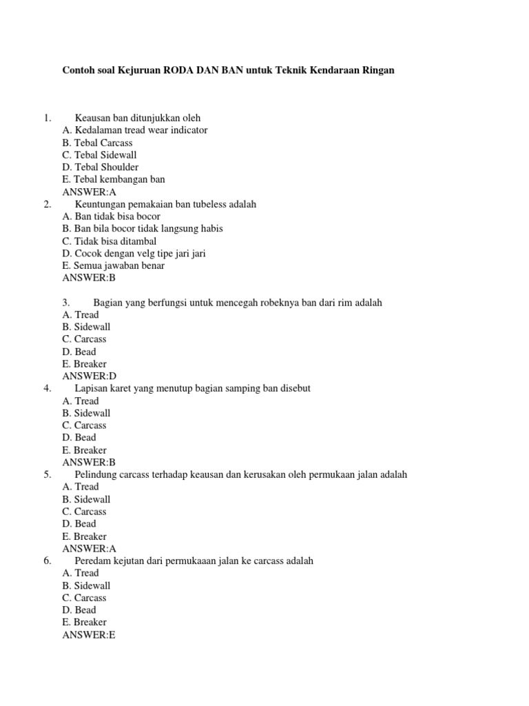Soal Roda Dan Ban