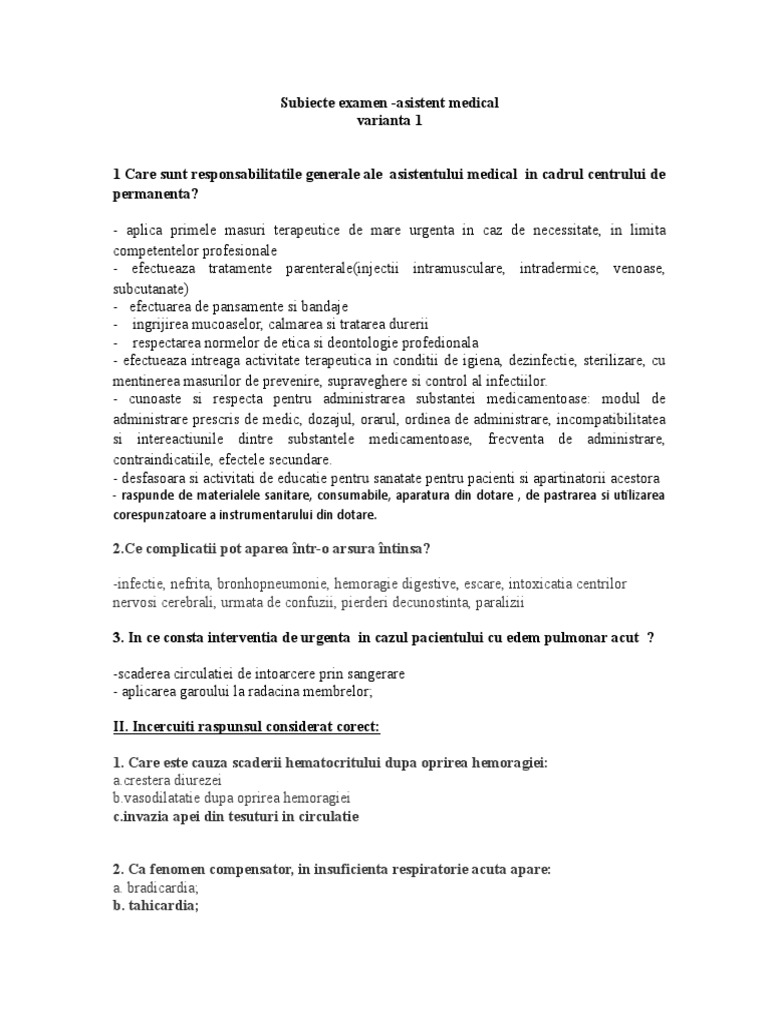 Subiecte Registrator Medical Subiecte Examen Asistent Medical | PDF