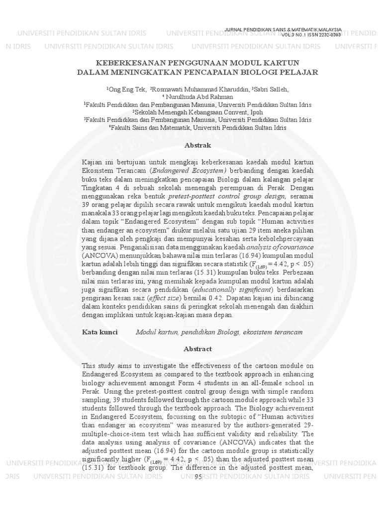 Keberkesanan Penggunaan Modul Kartun Dalam Meningkatkan Pencapaian Biologi Pelajar Pdf