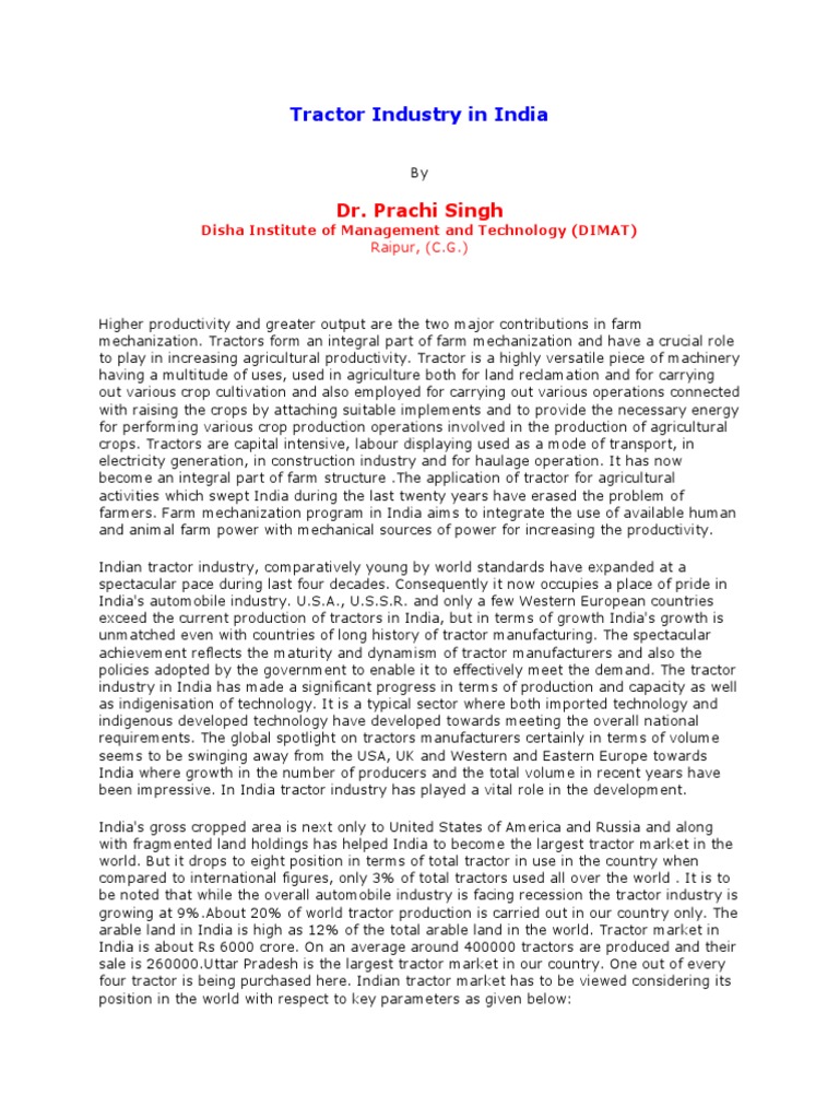 Tractor Industry in India PDF Agriculture Tractor