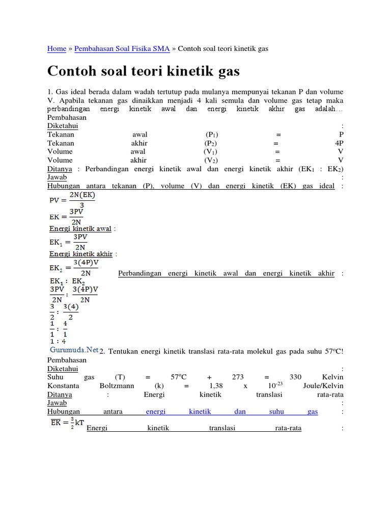 Contoh Soal Dan Pembahasan Teori Kiik Gas Kelas 11 Contoh Soal Terbaru