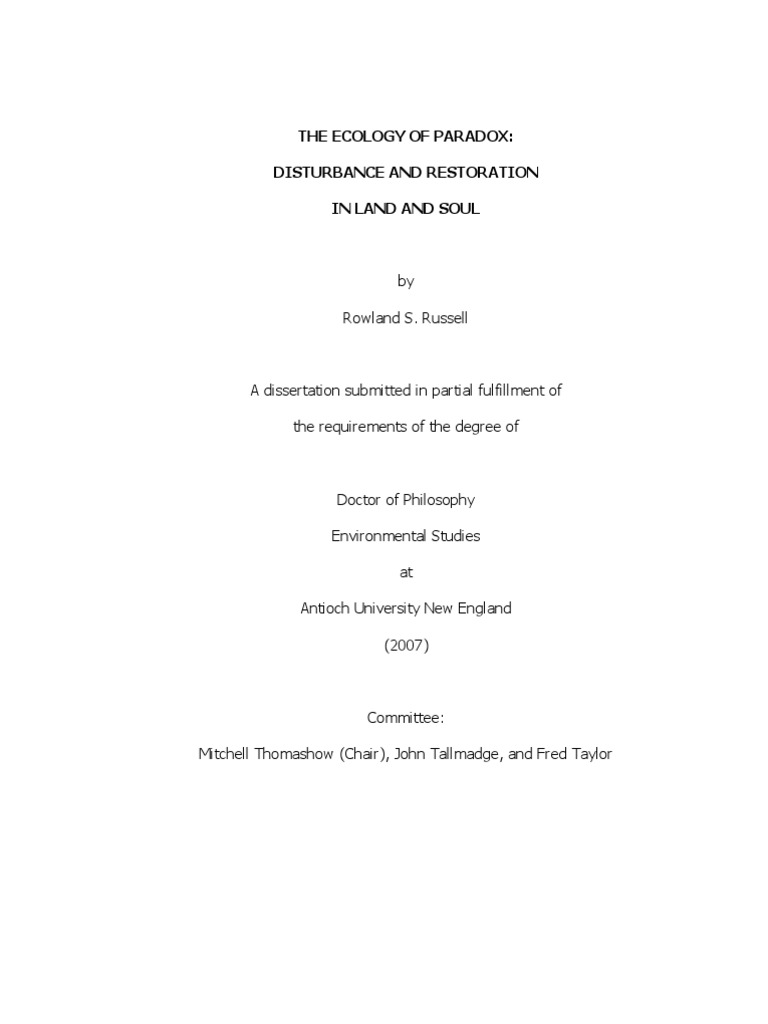 The Ecology Of Paradox Disturbance And Restoration In