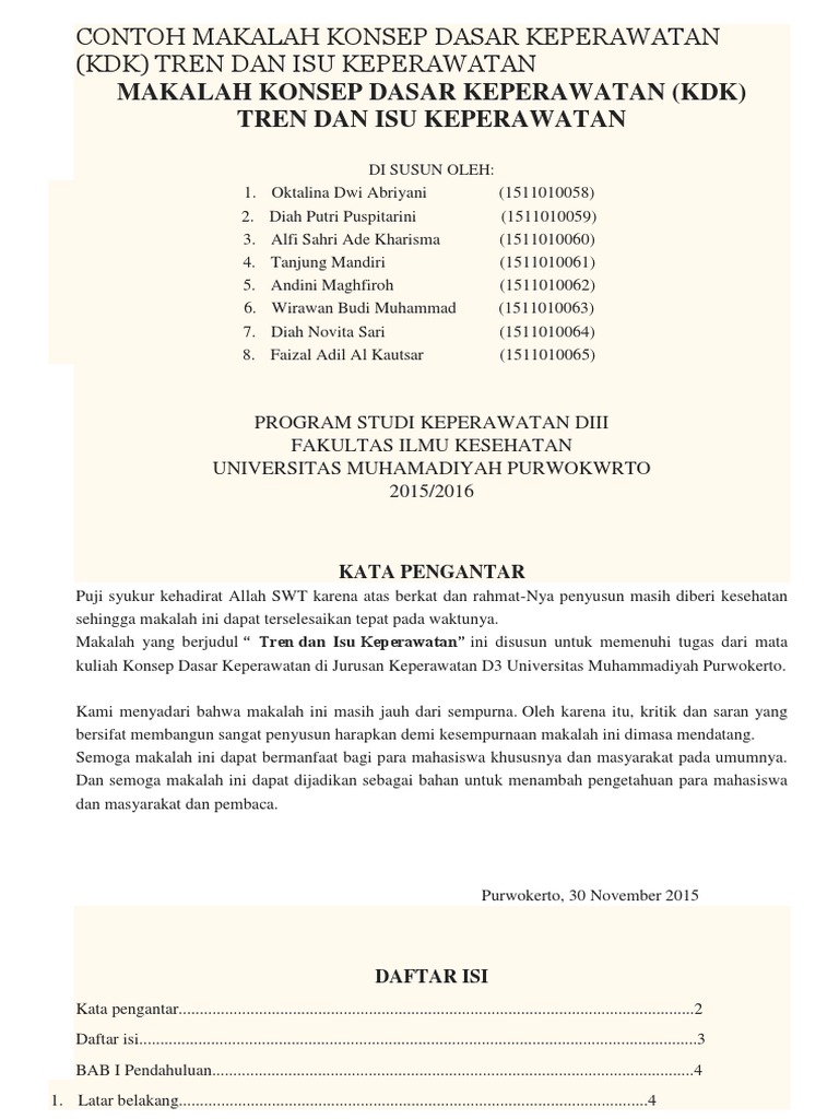 Contoh Makalah Konsep Dasar Keperawatan