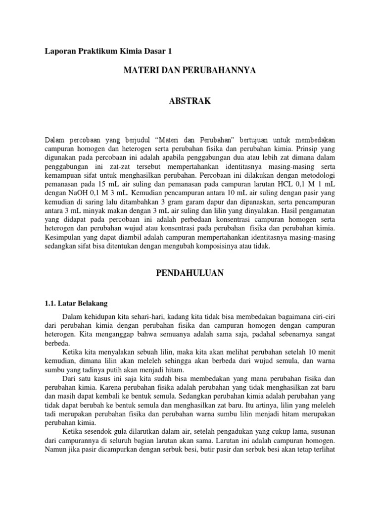 Laporan Praktikum Kimia Dasar 1