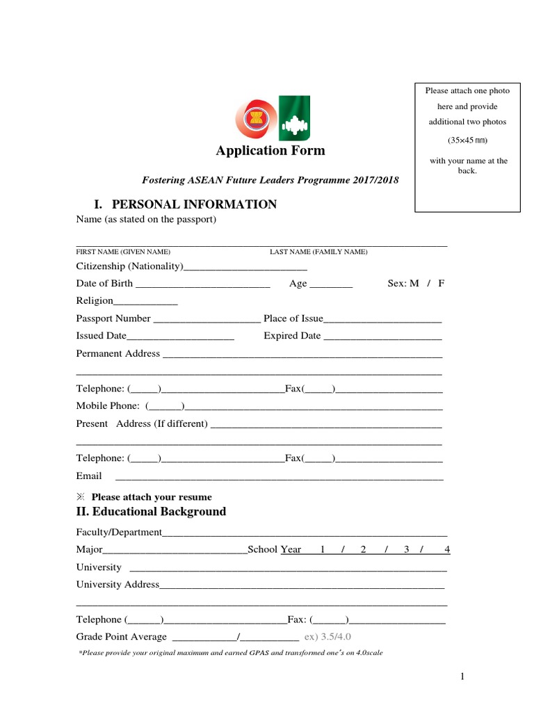 Fostering ASEAN Leaders Application Form | PDF | Business