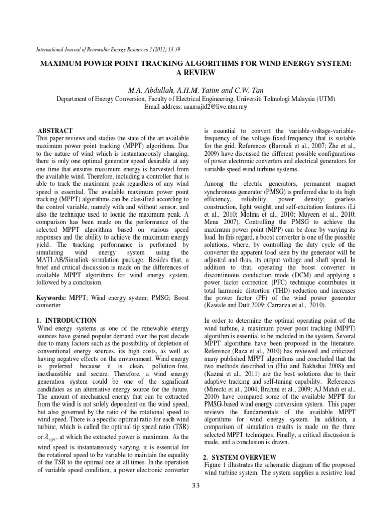 MPPT Algorithms for Wind Energy | PDF | Wind Power | Turbine