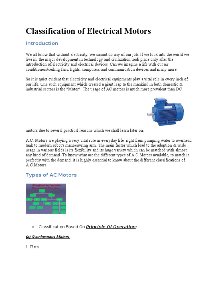 Classification of Electrical Motors_ok | Electric Motor | Rotating Machines