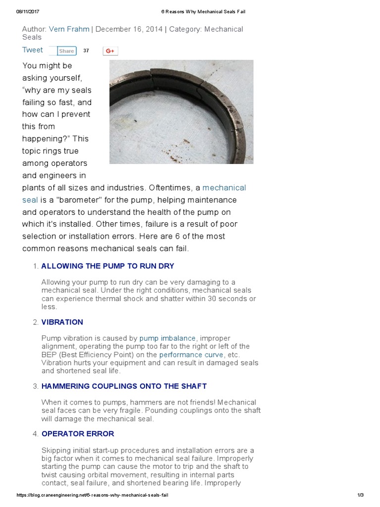 Causes of Mechanical Seal Failure | PDF | Pump | Mechanical Engineering