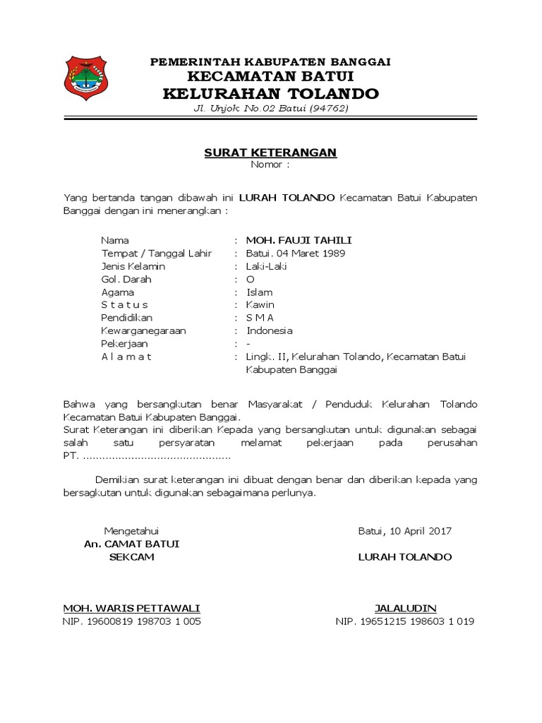 Contoh Surat Resmi Kelurahan