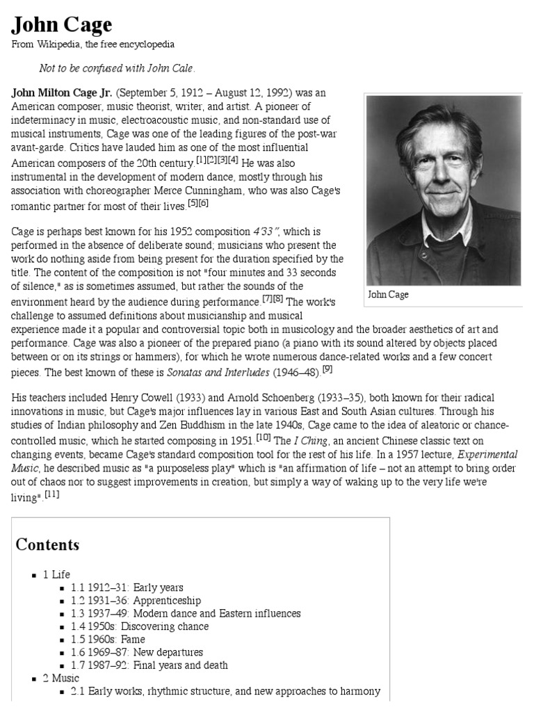 John Cage - Wikipedia PDF | PDF | Musical Compositions | Performing Arts