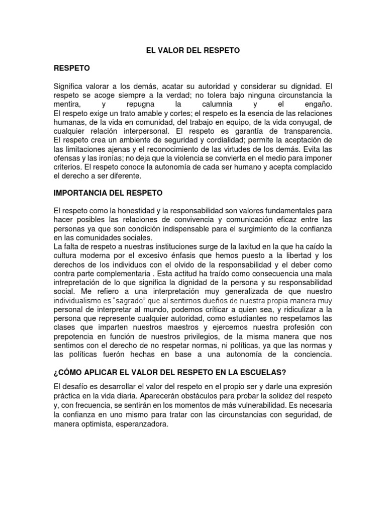 El Valor Del Respeto | PDF | Dignidad | Sociedad