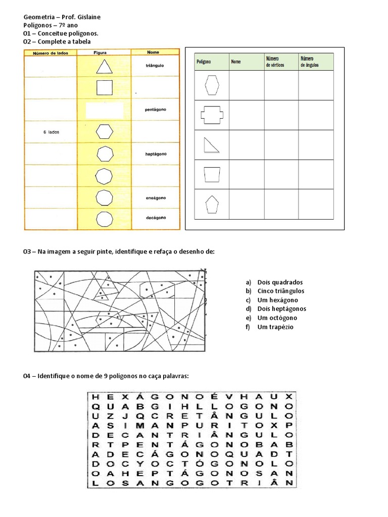 Atividades 7º Ano Poligonos | PDF
