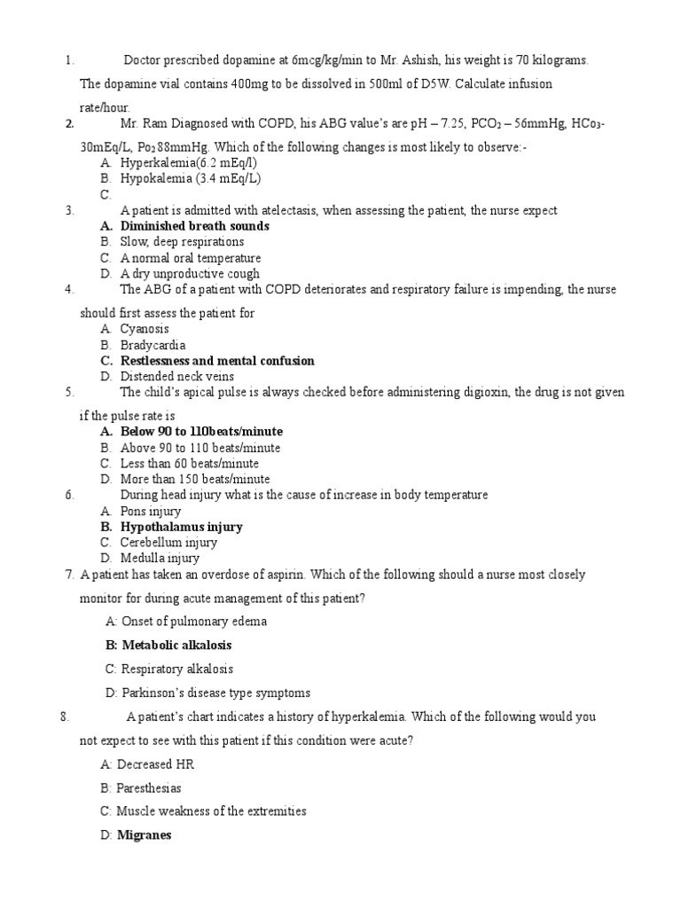 Nursing MCQs Chronic Obstructive Pulmonary Disease Respiratory