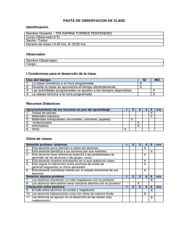 Pauta de Observación de Clases Docentes | PDF | Maestros | Evaluación