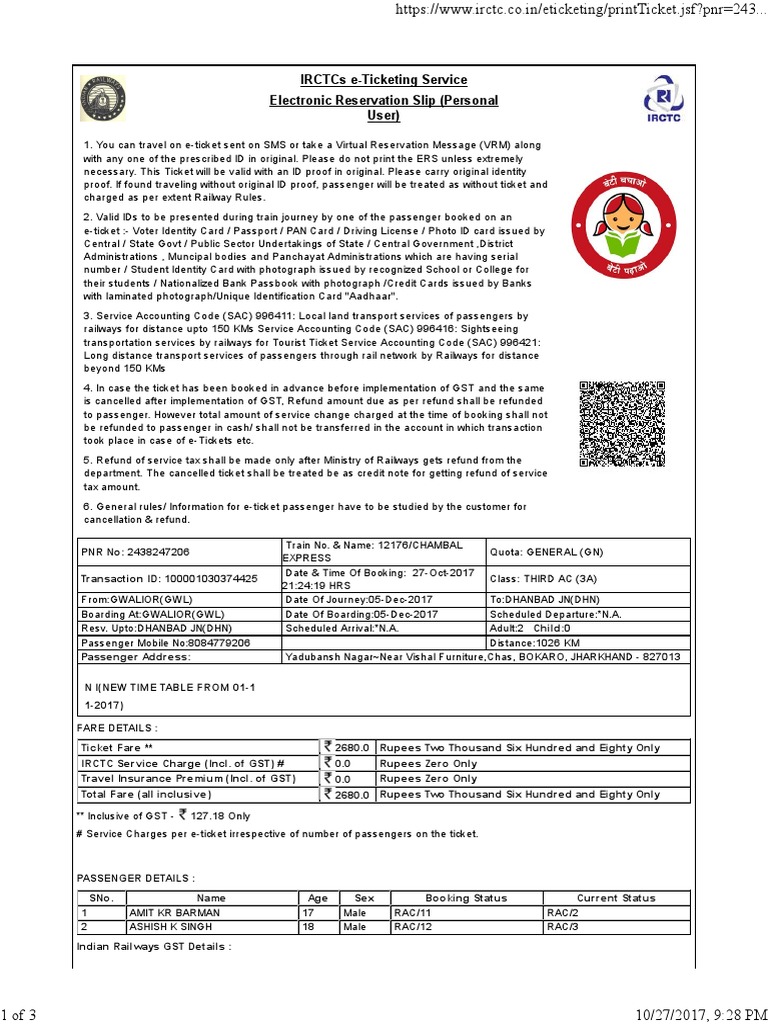 IRCTC e-Ticketing Guidelines and Details | PDF | Identity Document ...