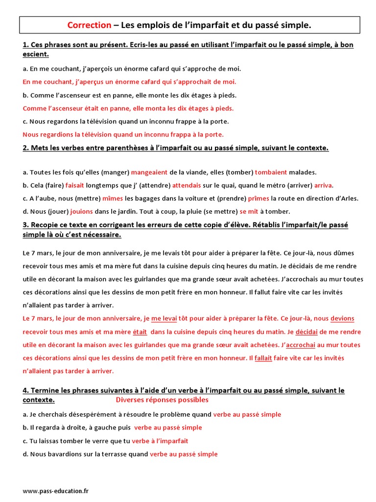 Exercices Imparfait Passé Simple 6ème Pdf
