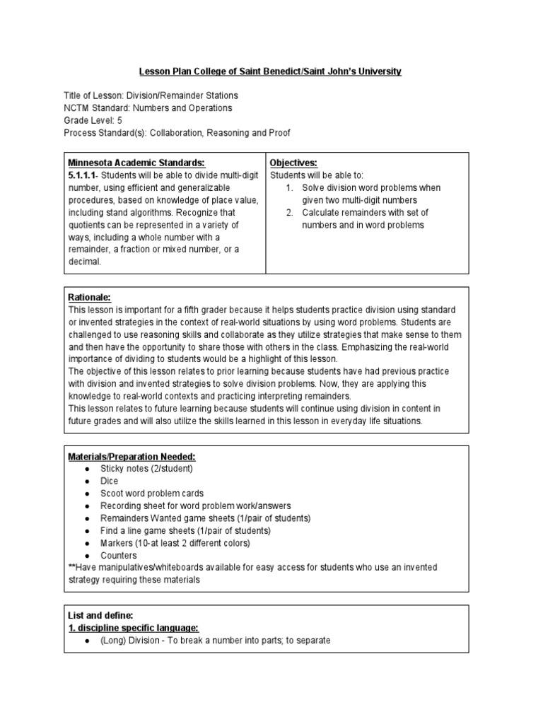 5th grade division lesson plan | Pedagogy | Teaching | Free 30-day