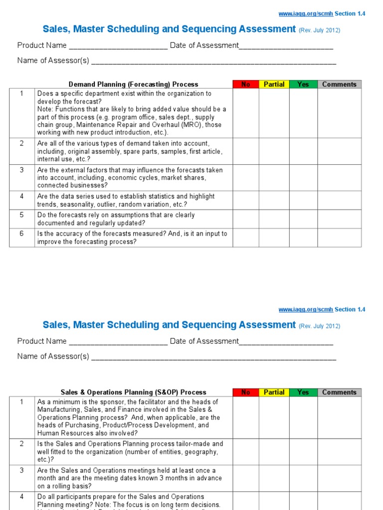 Sales and Operations Planning Assessment | PDF | Forecasting | Sales