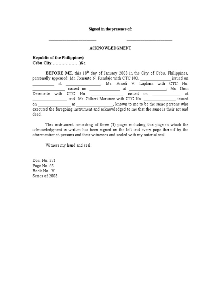 Notarial Acknowledgment Document | PDF