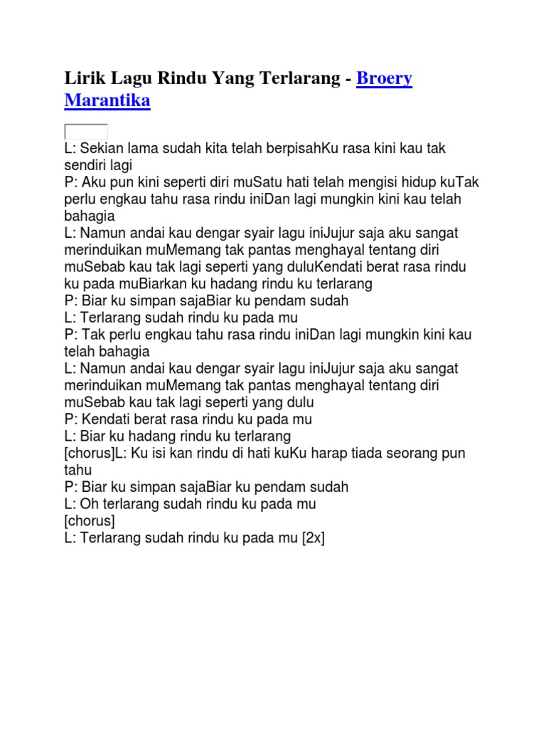 Lirik Lagu Rindu Yang Terlarang