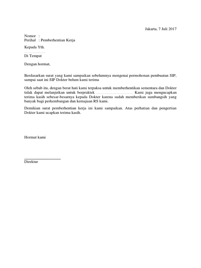 contoh surat pemberhentian pekerja dari majikan