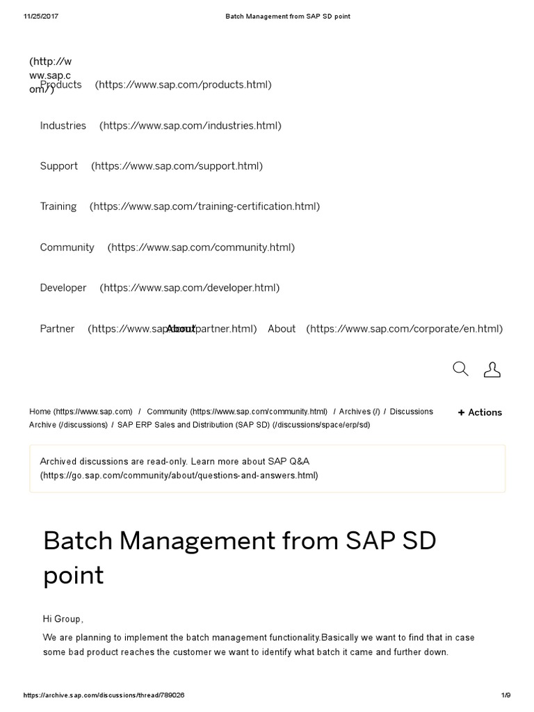 Batch Management From SAP SD Point | PDF | Computing | Business