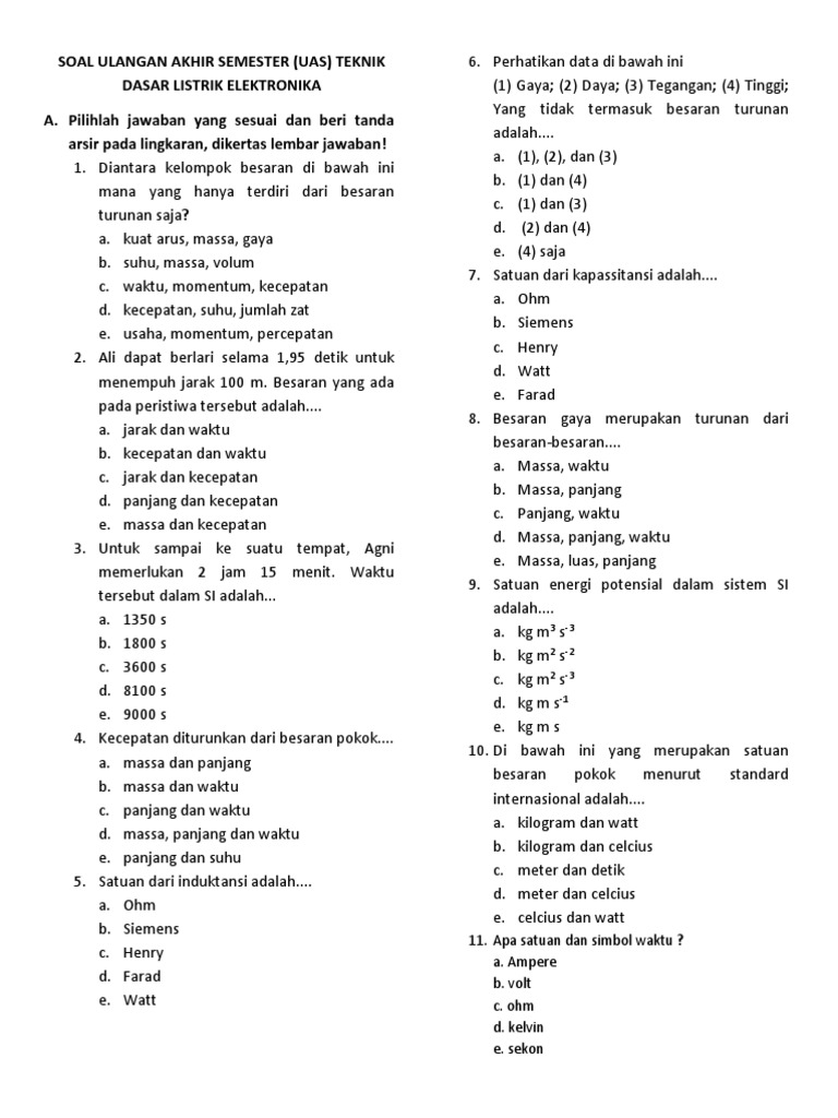 Soal Uas Dle Dan Tdle Semester 1 Docx