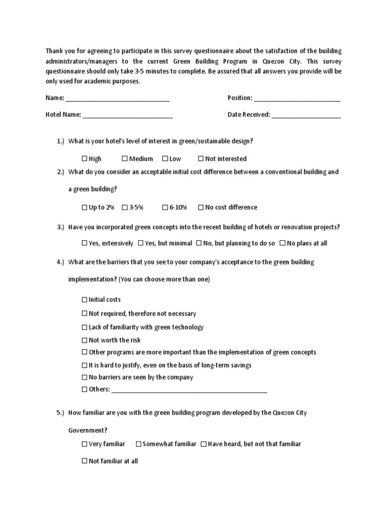 Final Questionnaire Green Building Questionnaire