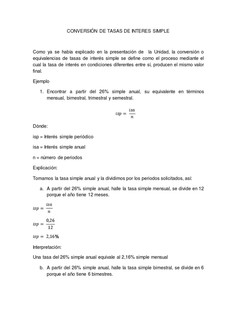 Conversión de Tasas de Interes Simple | PDF | Interés | Tasas de interés