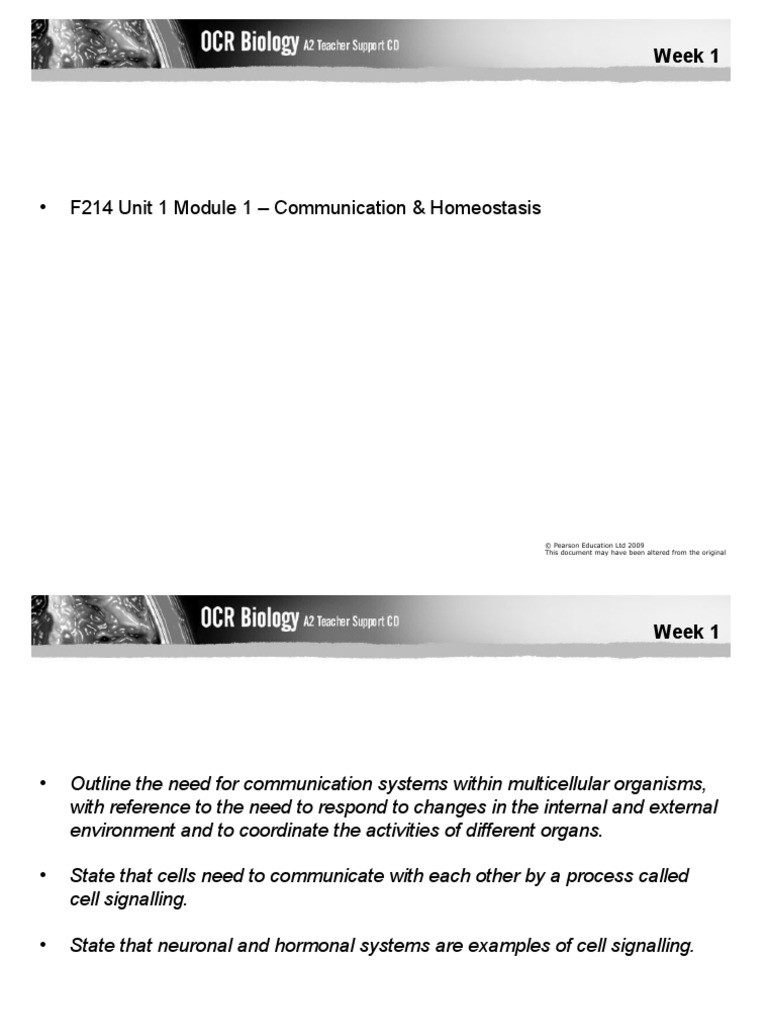 F214 Unit 1 Module 1 - Communication & Homeostasis: Week 1 | PDF ...