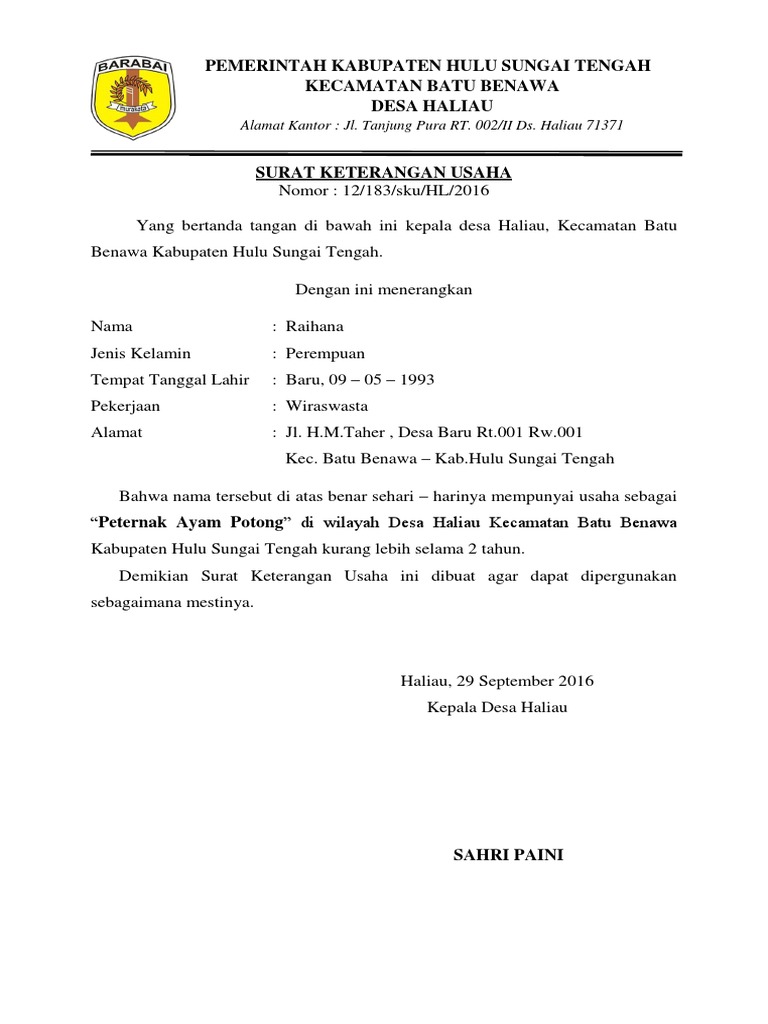 Surat Keterangan Usaha
