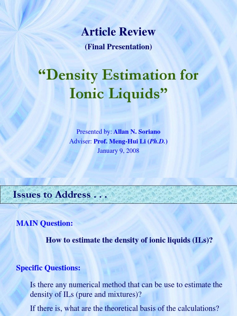 Density Estimation of Ionic Liquids | PDF | Density | Solubility