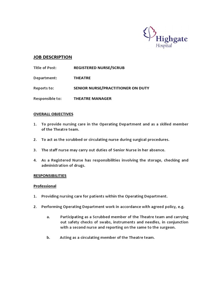 JD Scrub Nurse PDF PDF Nursing Surgery