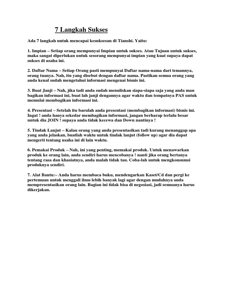 7 Langkah Sukses Di Tianshi Pdf