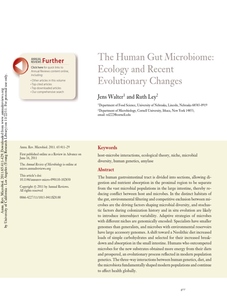 The Human Gut Microbiome Ecology and Recent Evolutionary Changes | PDF ...