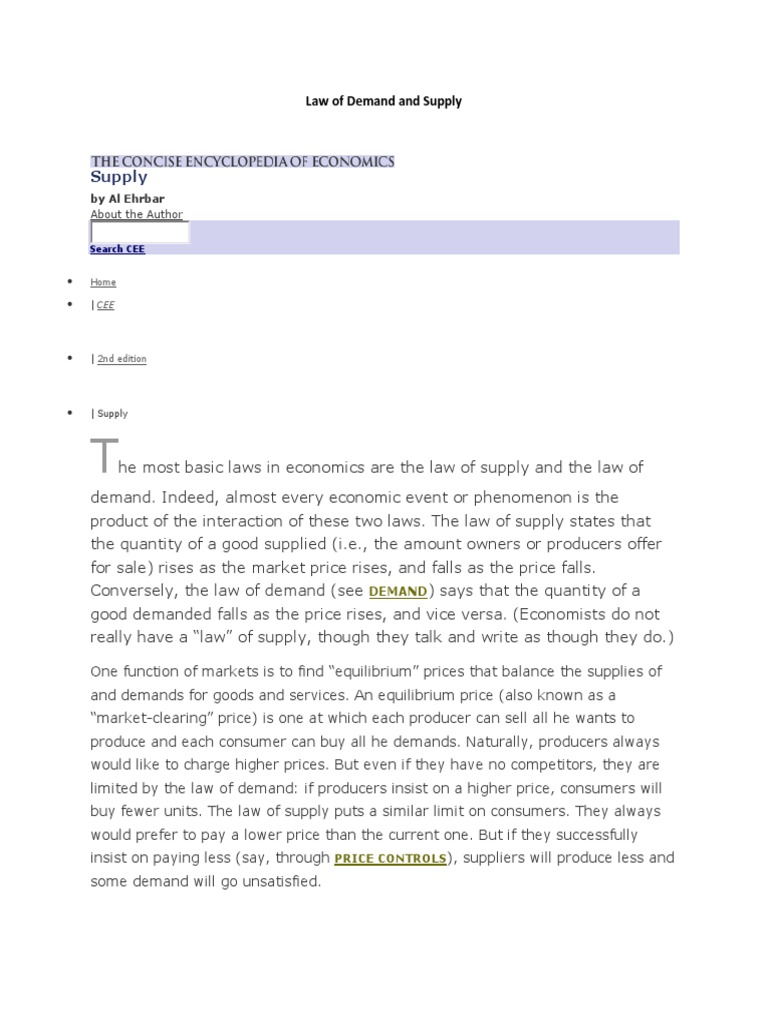 Law of Demand and Supply | PDF | Supply (Economics) | Supply And Demand