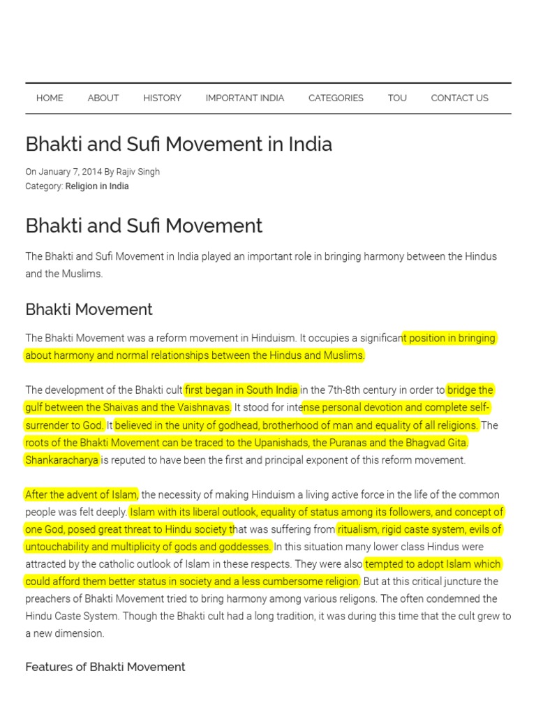 Bhakti and Sufi Movement in India - Important India | PDF | Bhakti ...