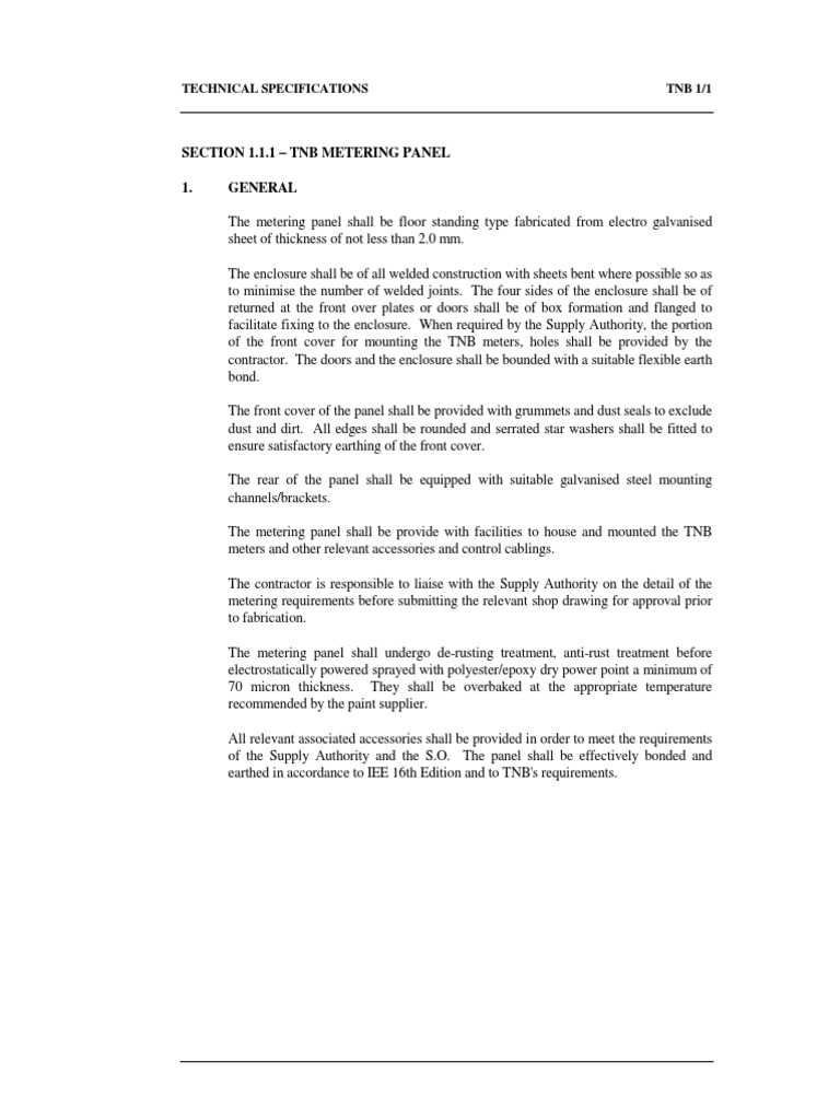 TNB Meter Panel Spec