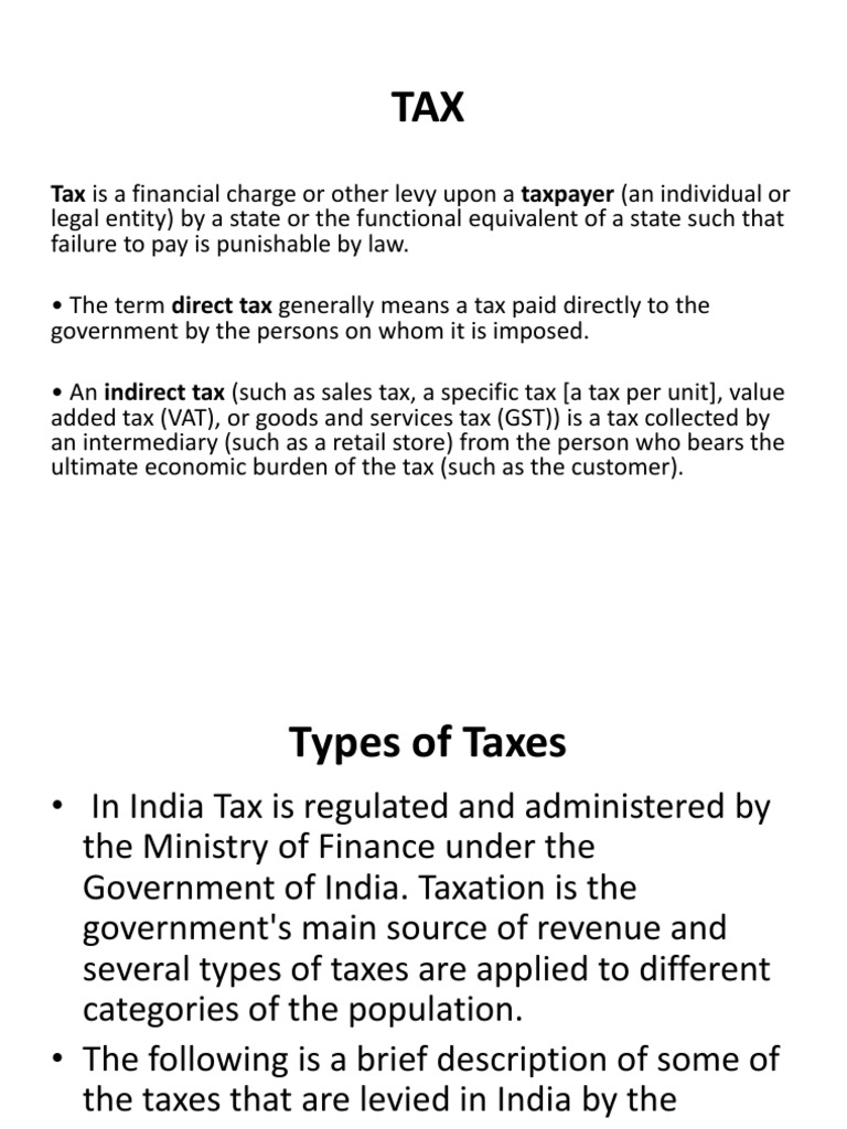 Tax Is A Financial Charge or Other Levy Upon A Taxpayer (An Individual