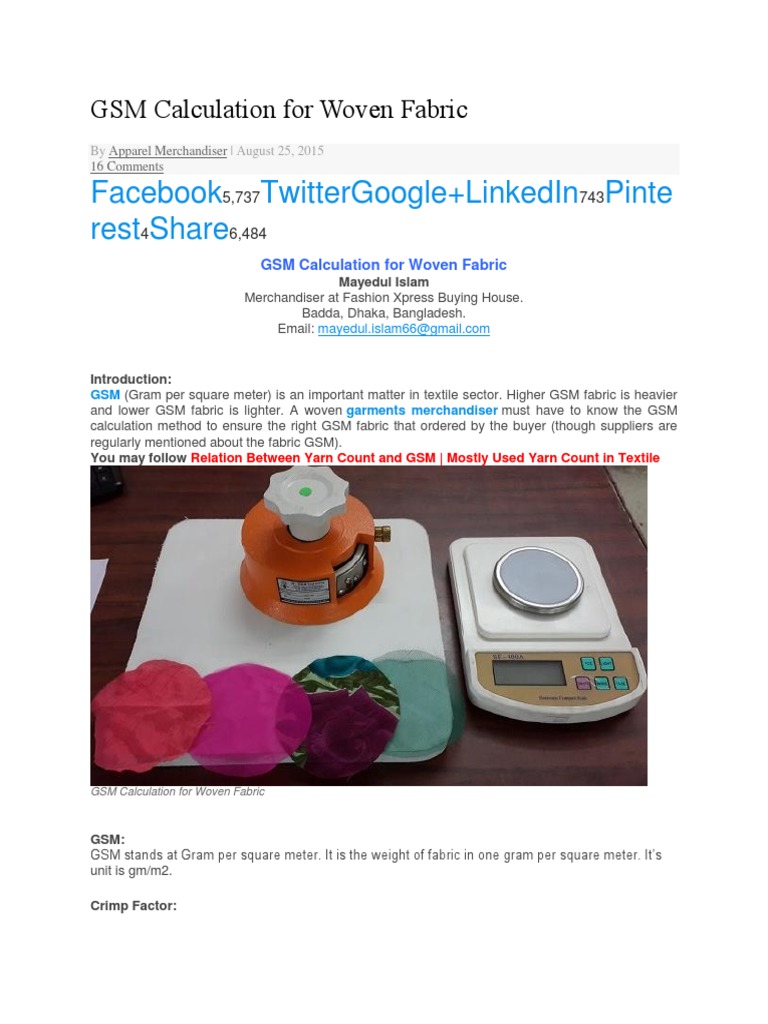 GSM Calculation For Woven Fabric PDF
