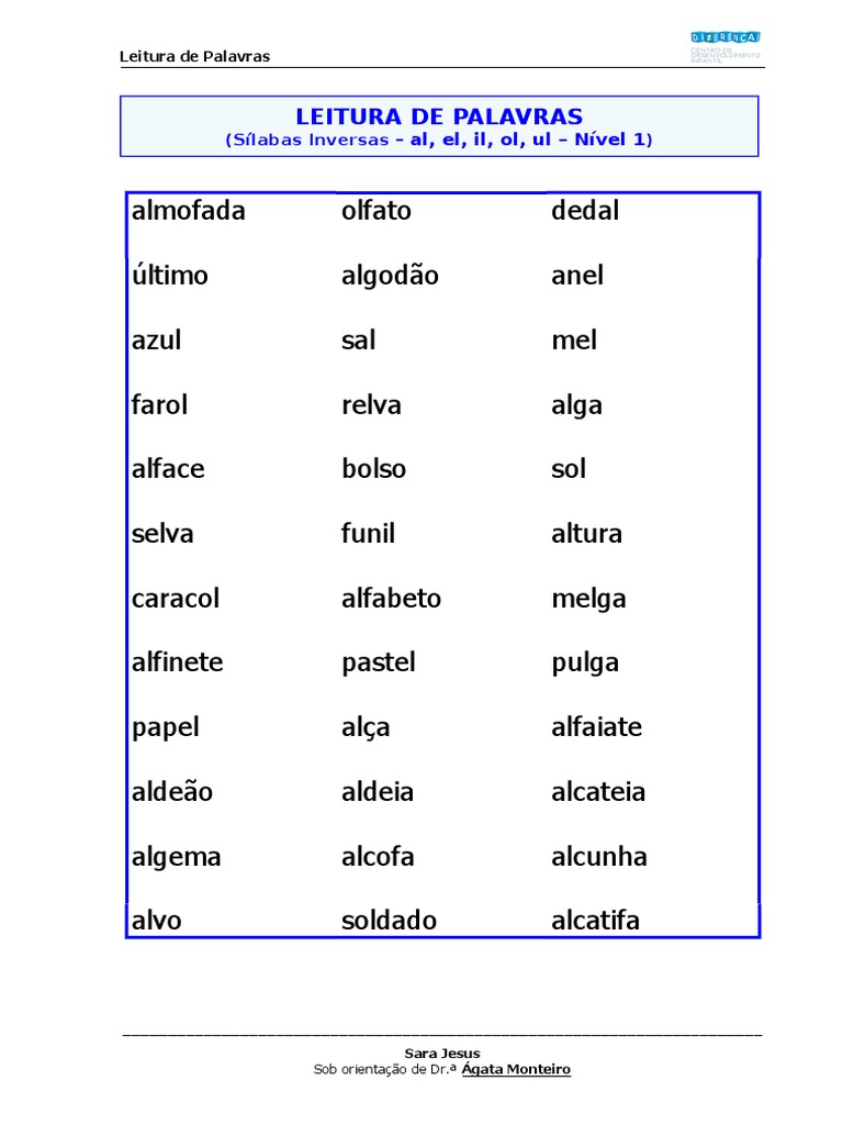 Leitura de Palavras com Sílabas Inversas | PDF | Natureza