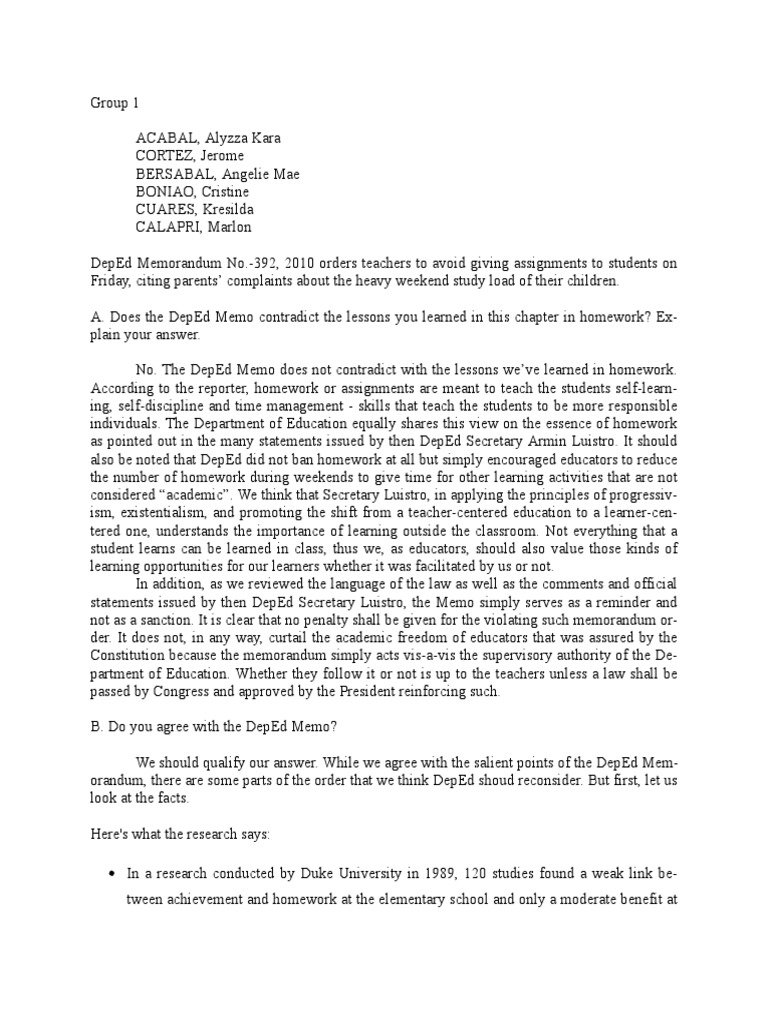 DepEd No Homework On Weekends Review | PDF | Homework | Education Theory