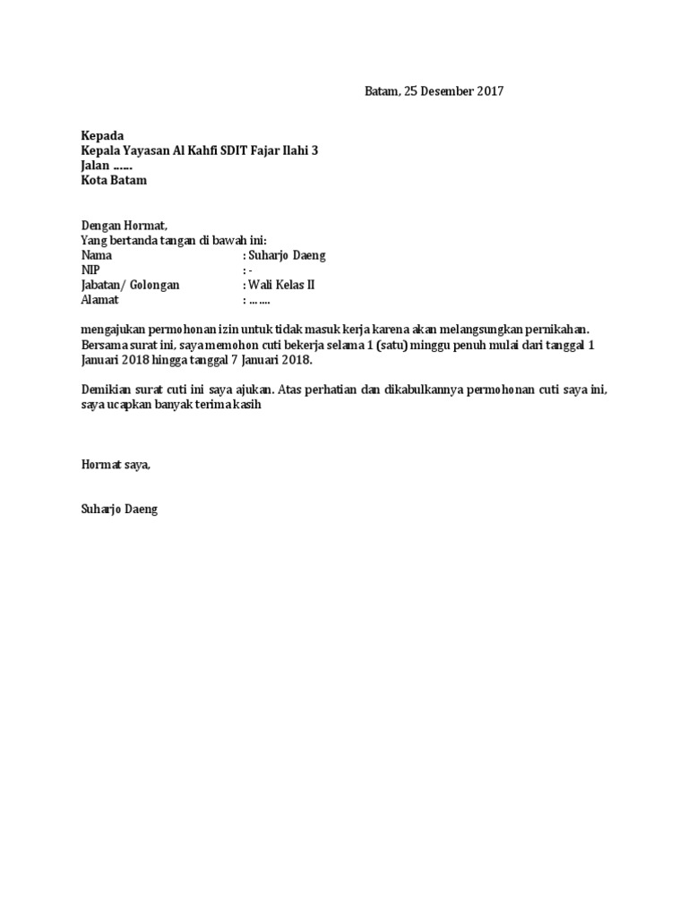 Download Kumpulan Contoh Surat Cuti Keren - EbookGratis.Web.Id