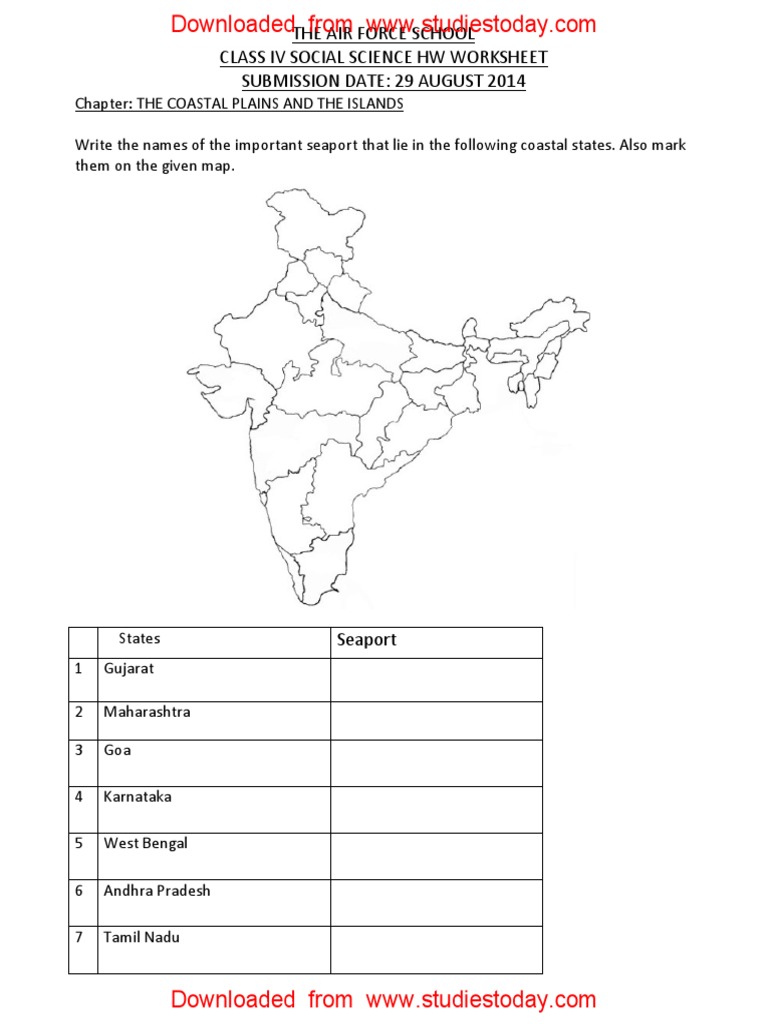 cbse class 4 social studies worksheet coastal plains and the islands pdf